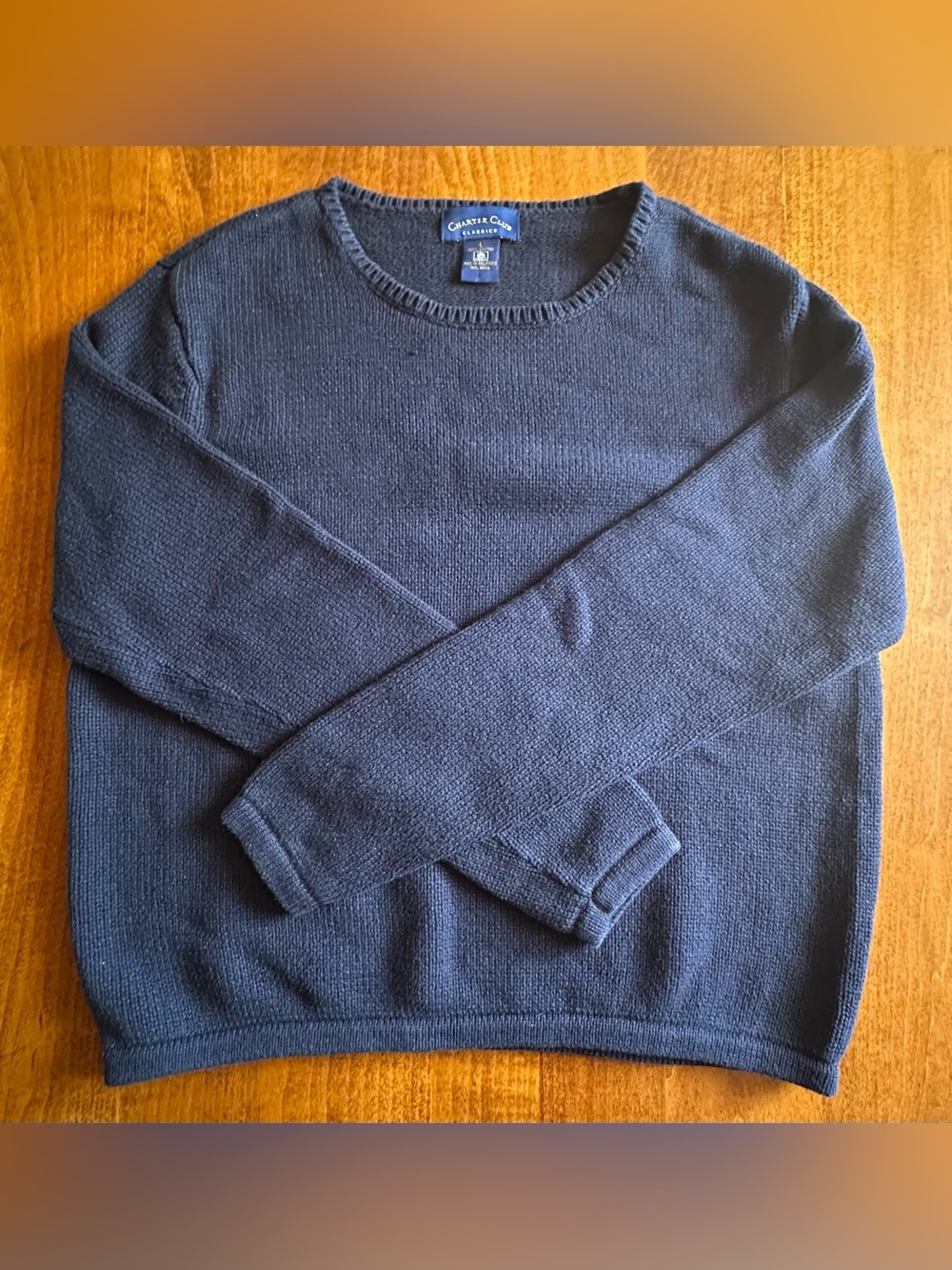 Charter Club•long-sleeve crewneck sweater•large•cotton•navy blue•fishermancore